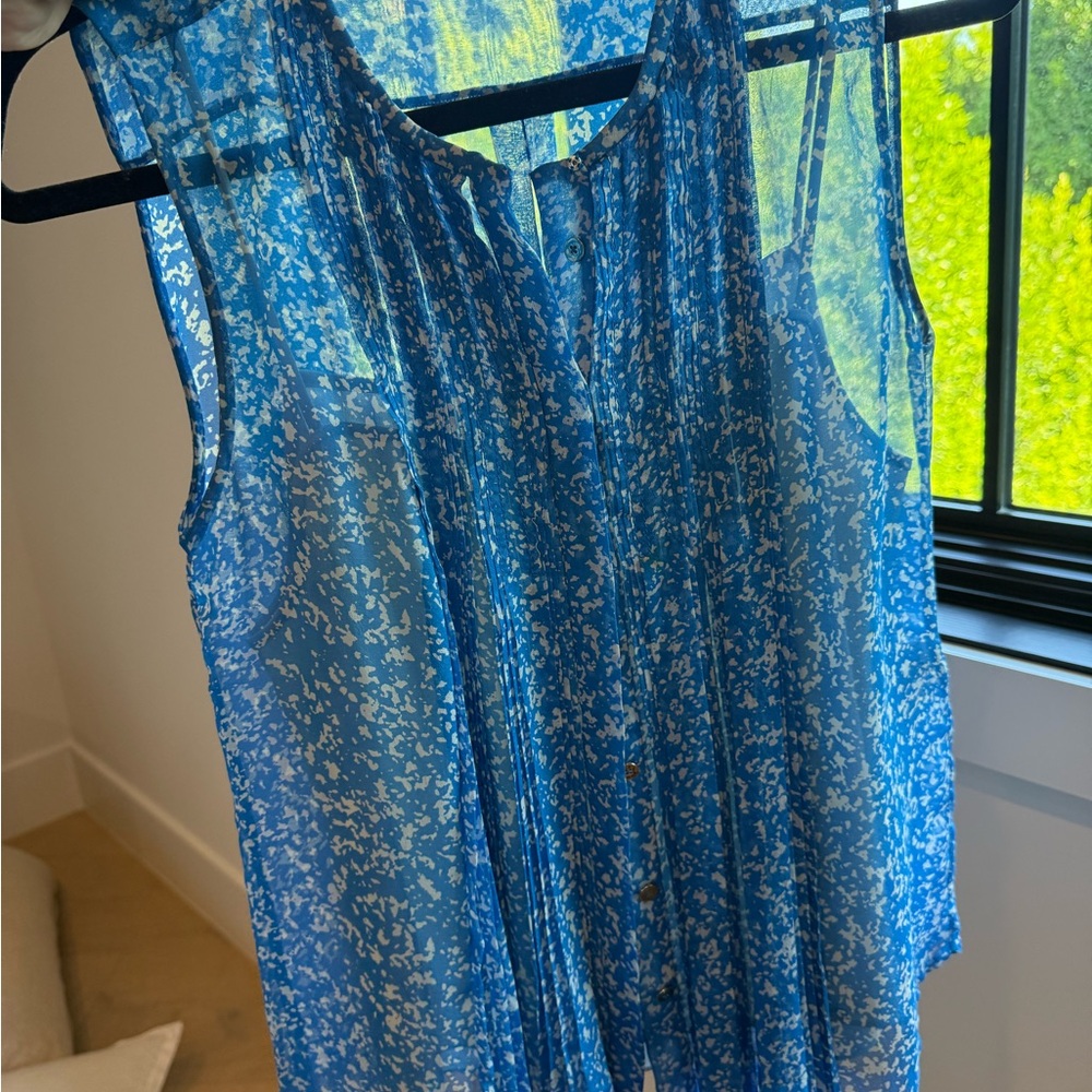 Diane Von Furstenberg Blue Patterned Sheer Blouse